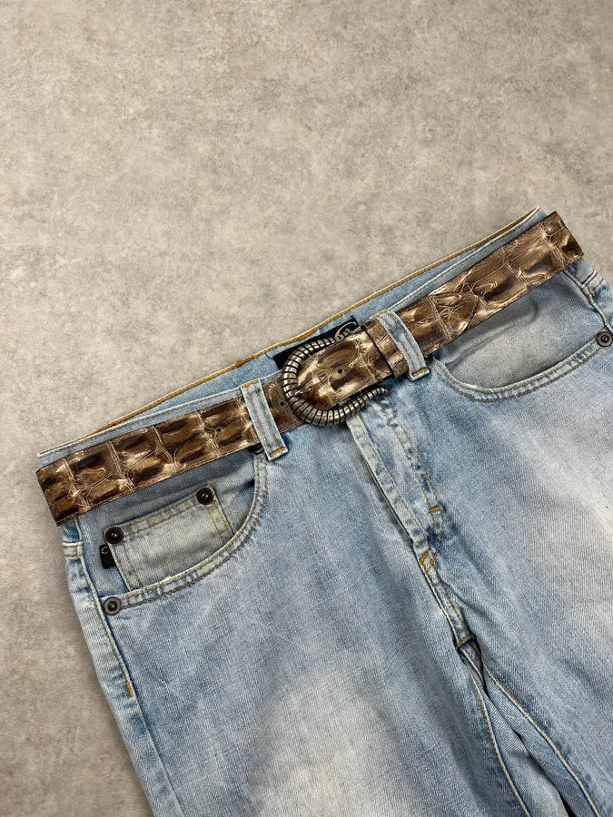 2000s Nanni Crocodile Effect Beige Leather Belt jGCEgha 0