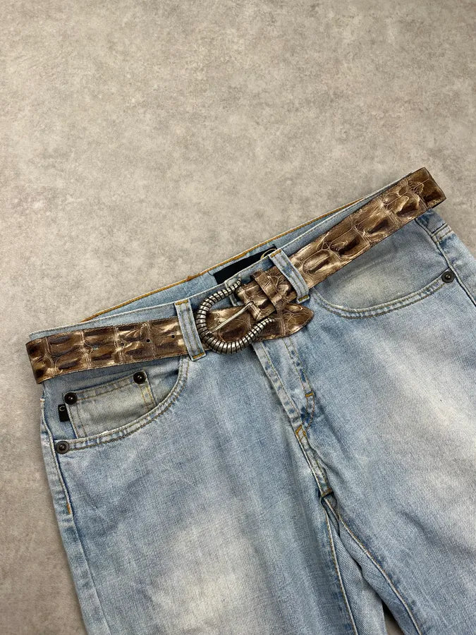 2000s Nanni Crocodile Effect Beige Leather Belt jGCEgha 2