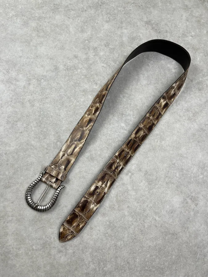 2000s Nanni Crocodile Effect Beige Leather Belt jGCEgha 3