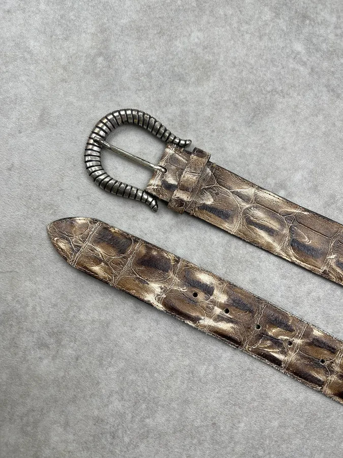 2000s Nanni Crocodile Effect Beige Leather Belt jGCEgha 4