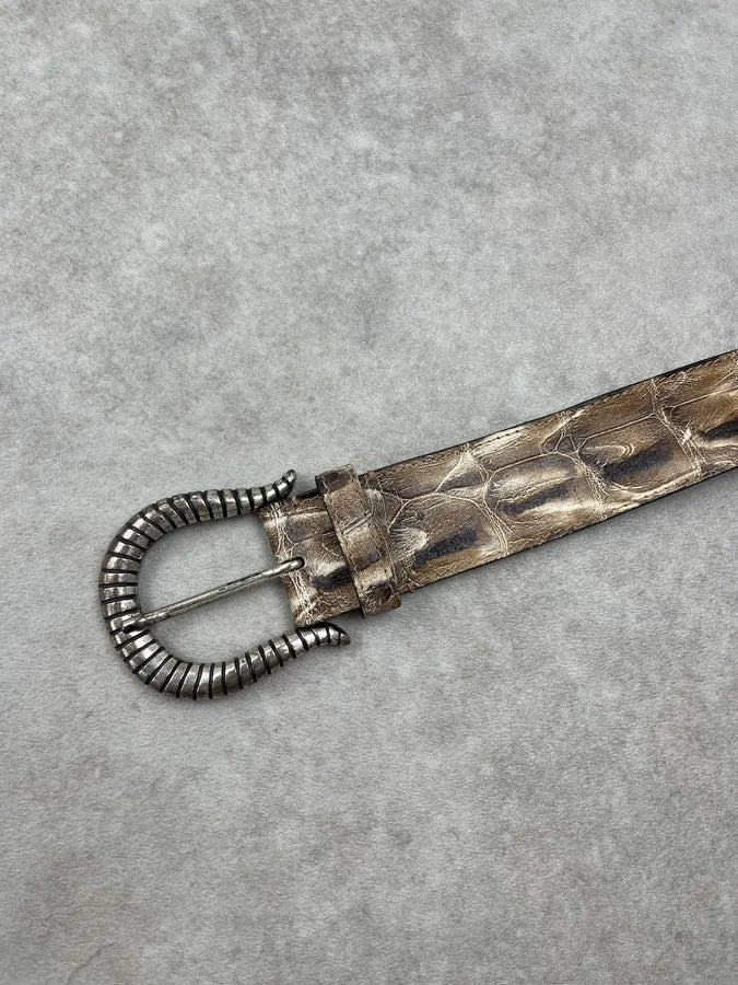 2000s Nanni Crocodile Effect Beige Leather Belt jGCEgha 5