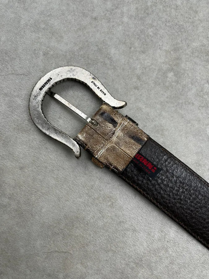 2000s Nanni Crocodile Effect Beige Leather Belt jGCEgha 6