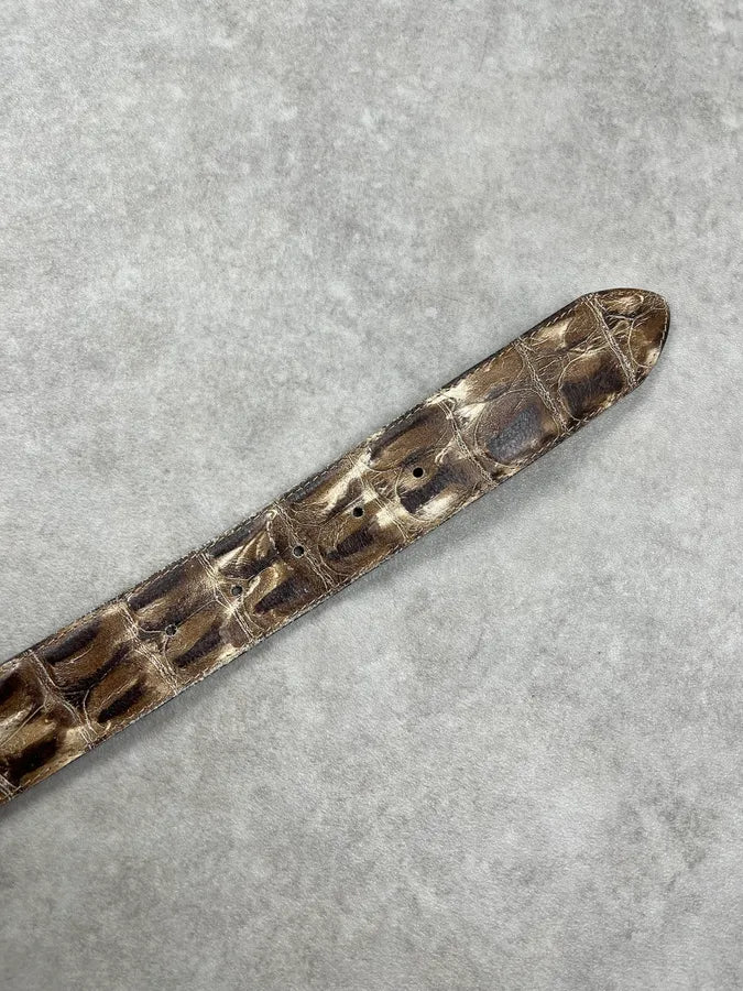 2000s Nanni Crocodile Effect Beige Leather Belt jGCEgha 7