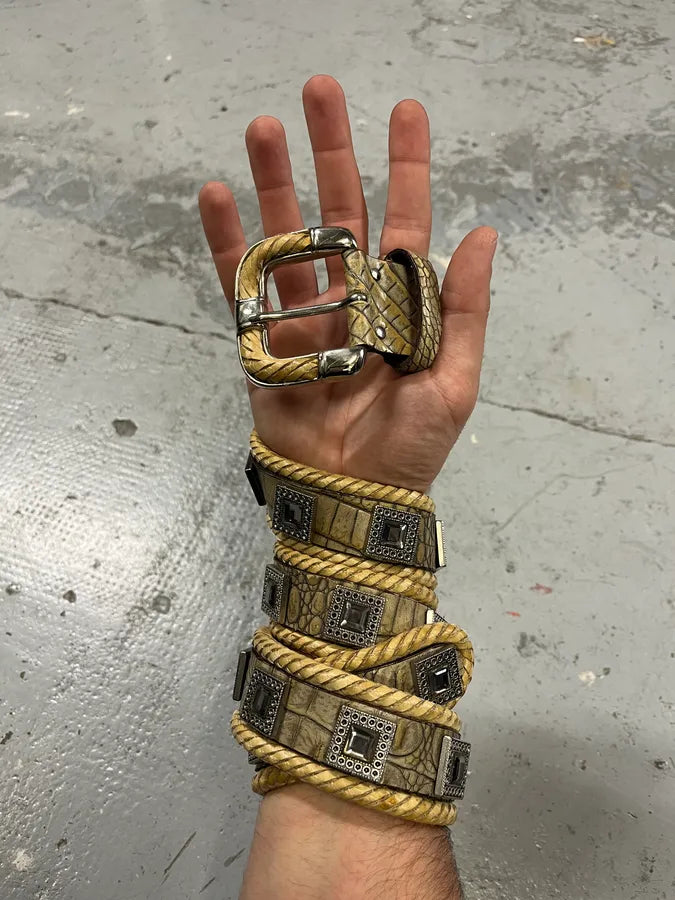 2000s Nanni Crocodile Leather Embellished Belt DLjEbSK 0
