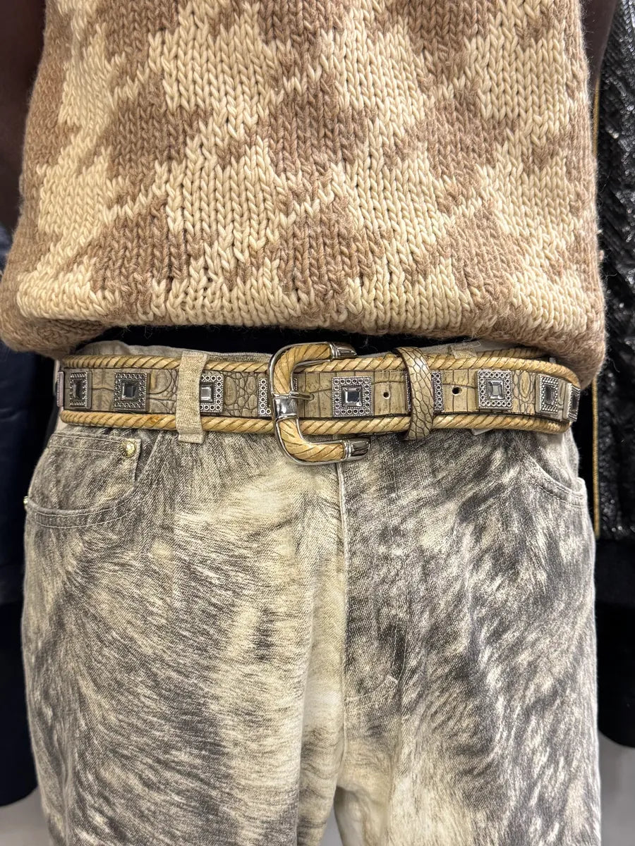 2000s Nanni Crocodile Leather Embellished Belt DLjEbSK 1