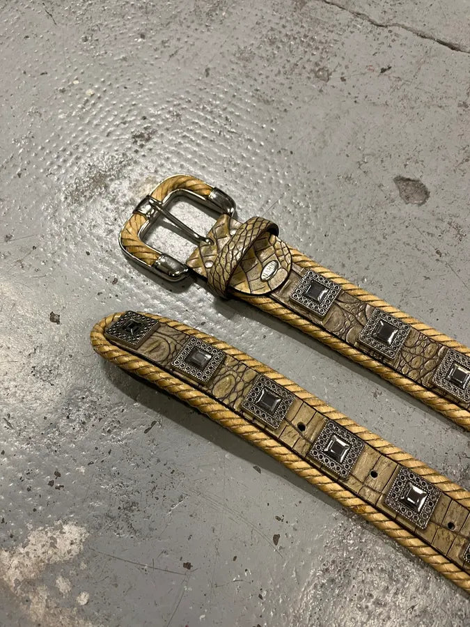 2000s Nanni Crocodile Leather Embellished Belt DLjEbSK 3
