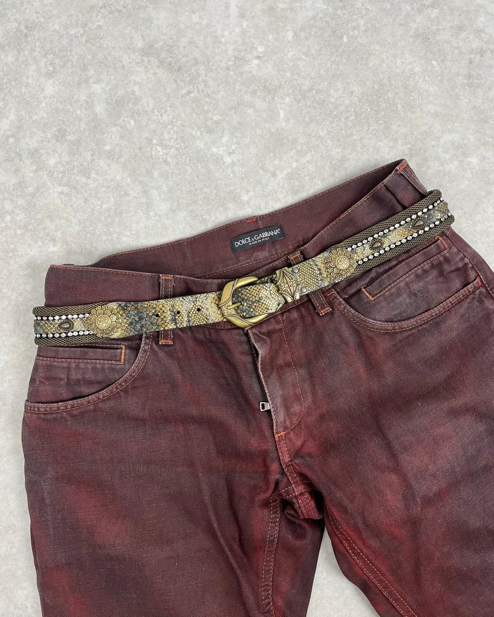 2000s Nanni Embellished Metal Python Effect Leather Belt FlNHFGI 0