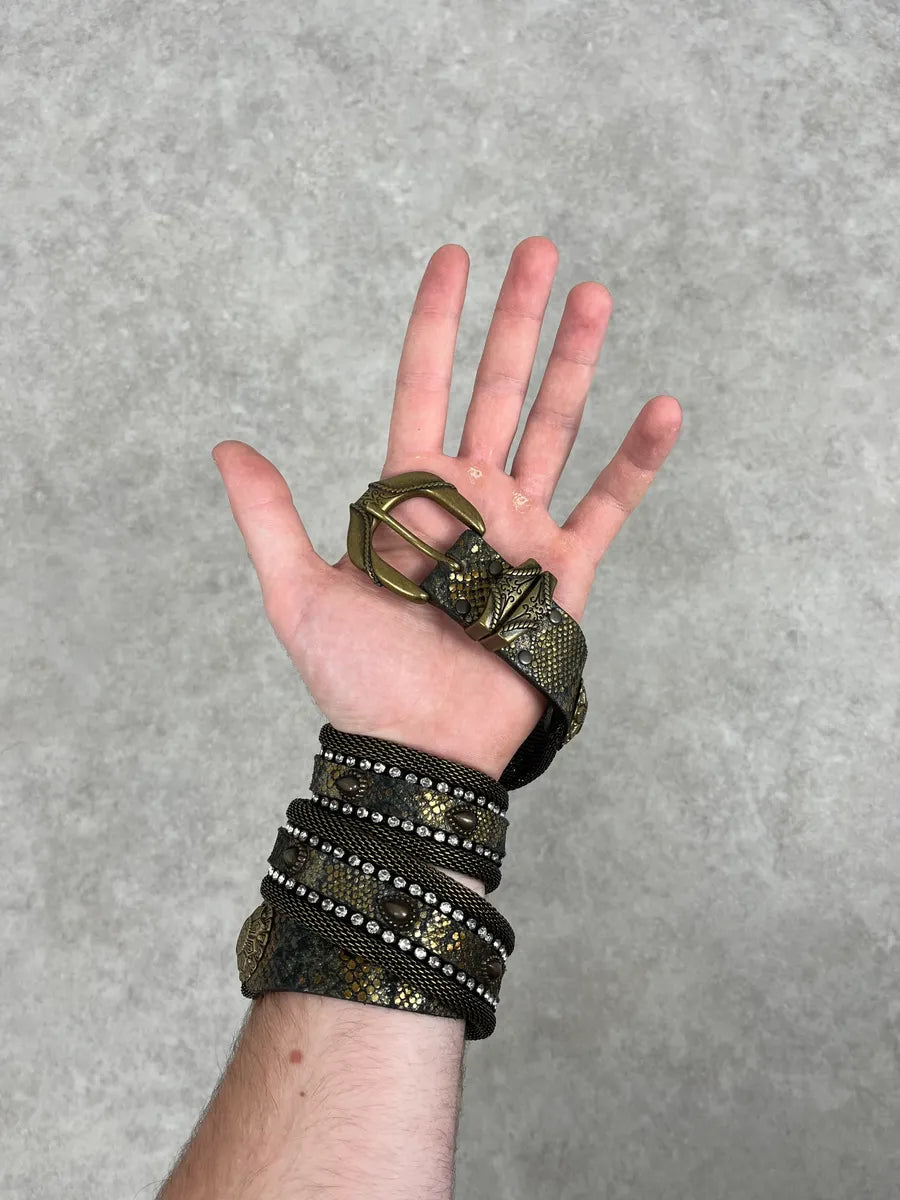 2000s Nanni Embellished Metal Python Effect Leather Belt FlNHFGI 1