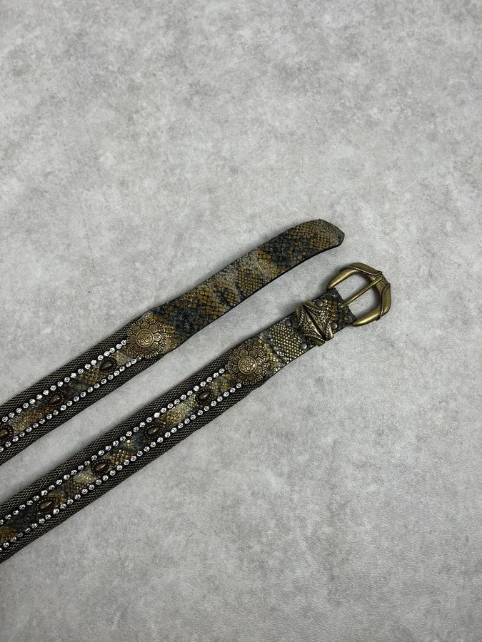 2000s Nanni Embellished Metal Python Effect Leather Belt FlNHFGI 2
