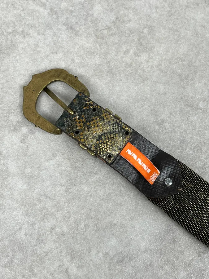 2000s Nanni Embellished Metal Python Effect Leather Belt FlNHFGI 5
