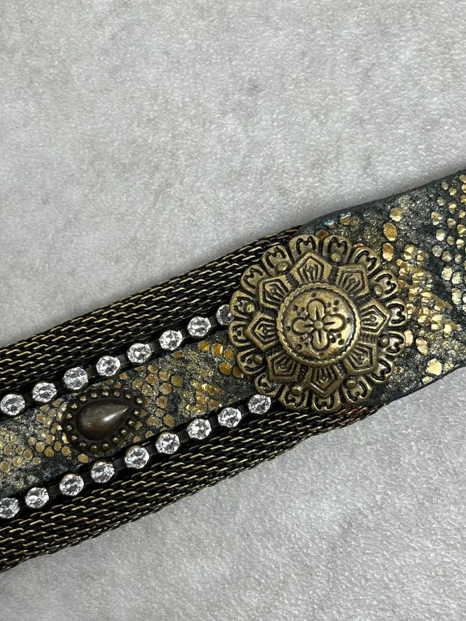 2000s Nanni Embellished Metal Python Effect Leather Belt FlNHFGI 6