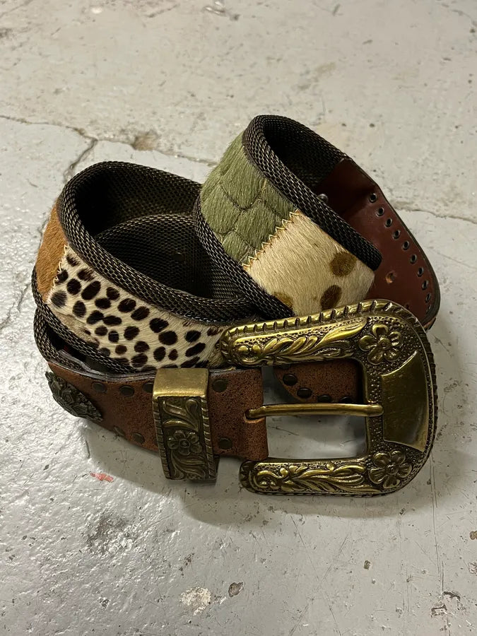 2000s Nanni Hyrbid Animal Leather Metal Belt JXNlfSY 2