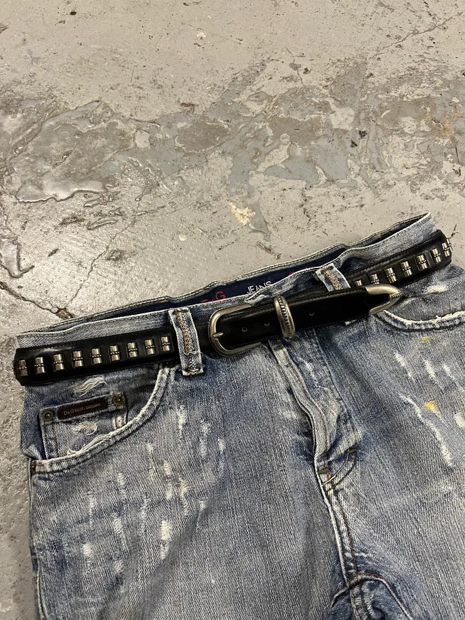 2000s Nanni Metal Bullet Black Leather Belt gpETajT 0