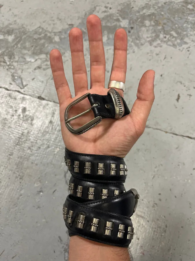2000s Nanni Metal Bullet Black Leather Belt gpETajT 1