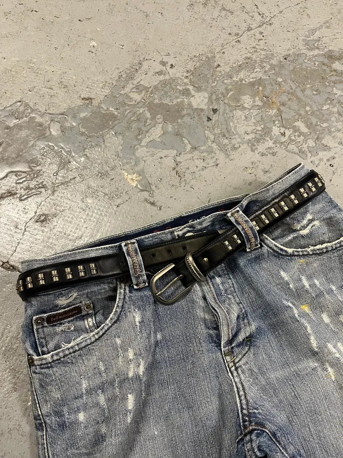 2000s Nanni Metal Bullet Black Leather Belt gpETajT 2