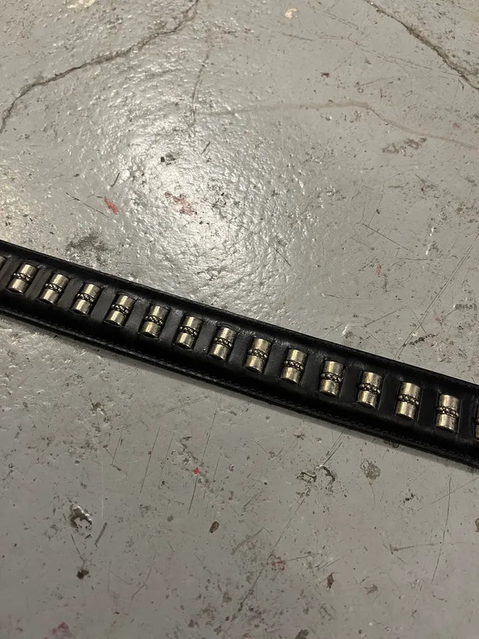 2000s Nanni Metal Bullet Black Leather Belt gpETajT 4