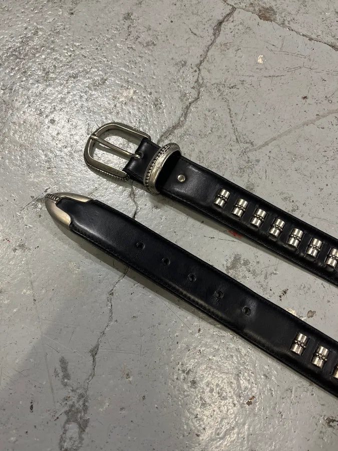 2000s Nanni Metal Bullet Black Leather Belt gpETajT 5