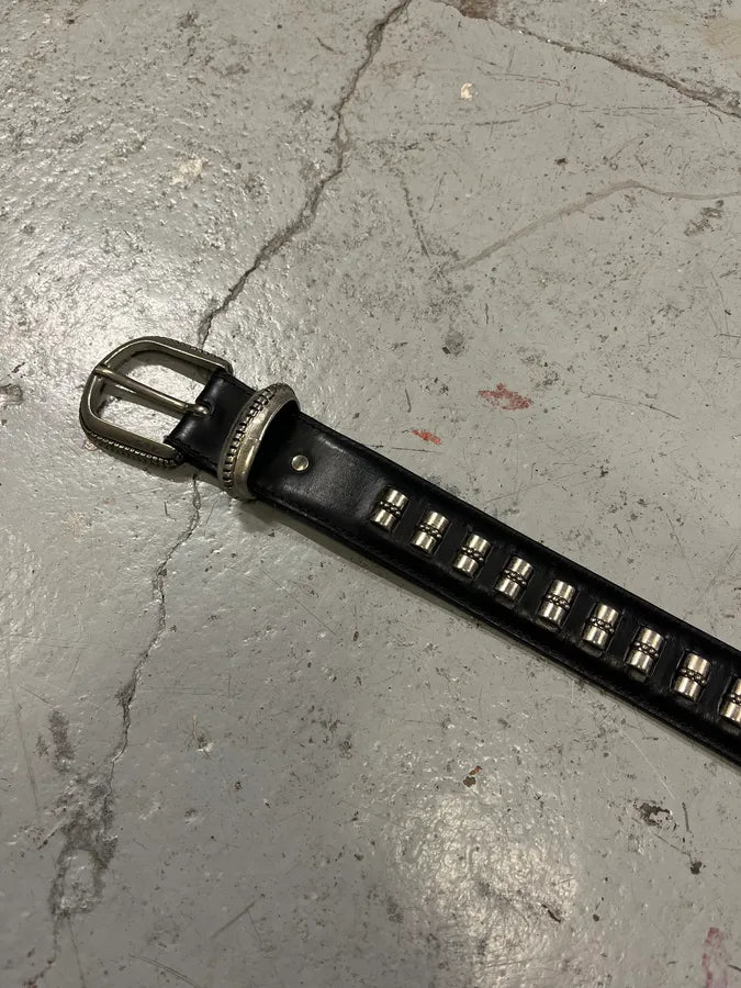 2000s Nanni Metal Bullet Black Leather Belt gpETajT 6