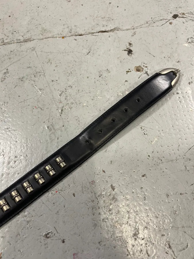 2000s Nanni Metal Bullet Black Leather Belt gpETajT 7