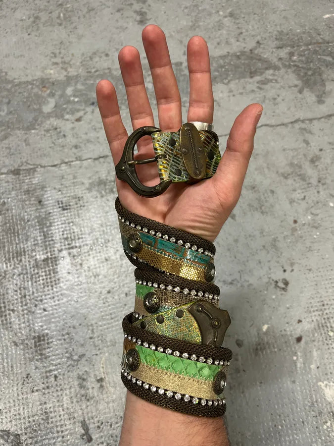 2000s Nanni Metal Green Python Effect Embellished Belt FWhogML 0