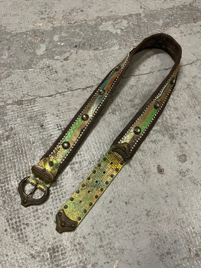 2000s Nanni Metal Green Python Effect Embellished Belt FWhogML 1