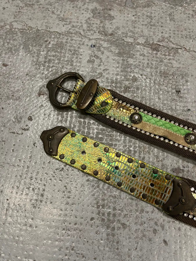 2000s Nanni Metal Green Python Effect Embellished Belt FWhogML 2