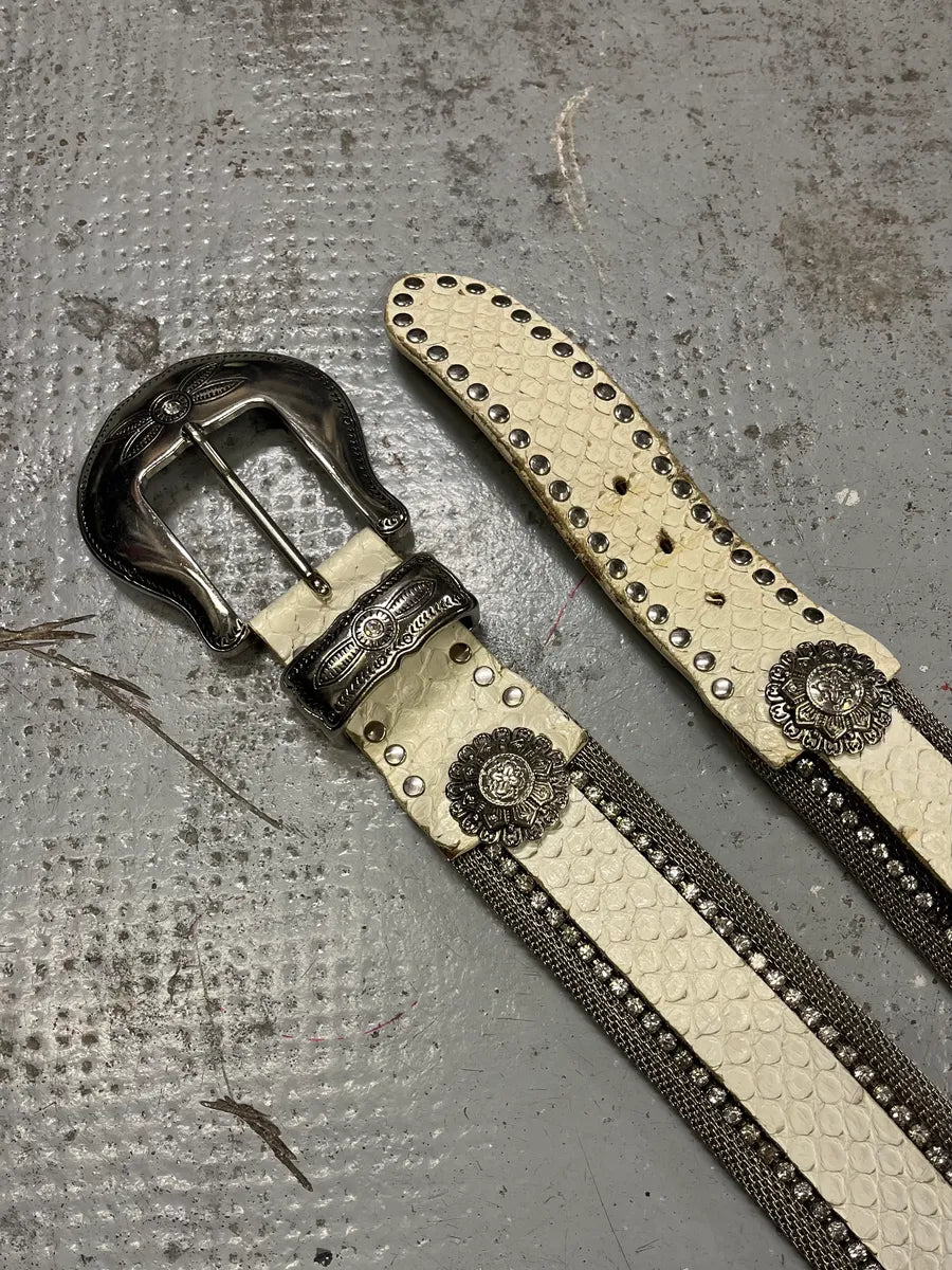 2000s Nanni Metal White Crocodile Effect Leather Belt KjYeNri 2