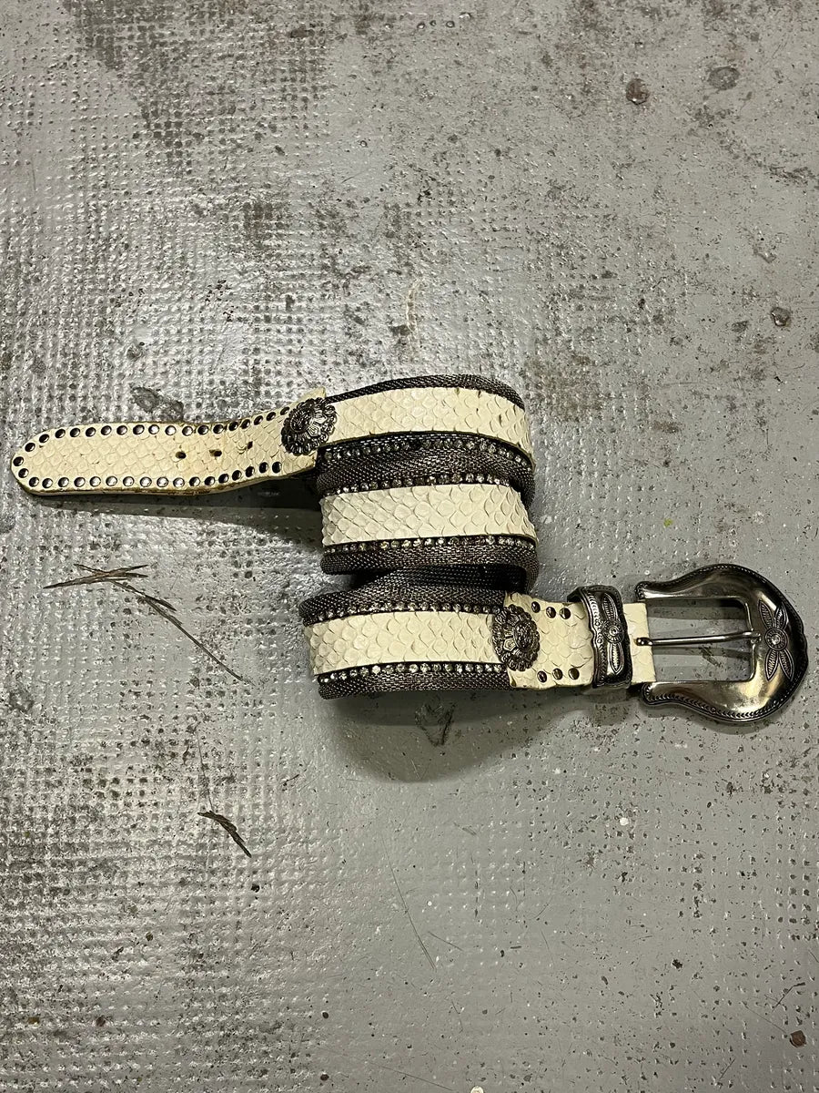 2000s Nanni Metal White Crocodile Effect Leather Belt KjYeNri 3