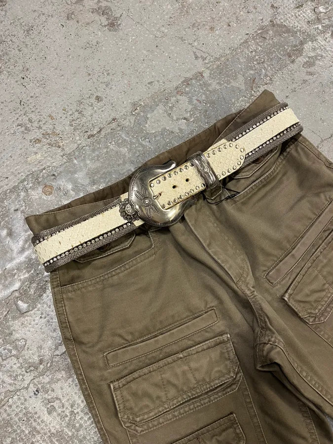 2000s Nanni Metal White Crocodile Effect Leather Belt KjYeNri 1