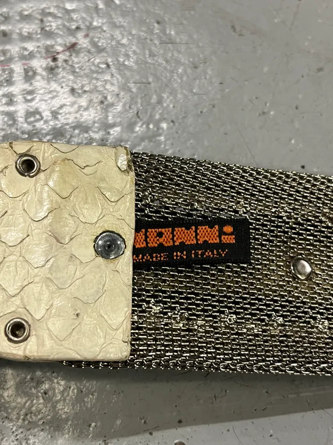 2000s Nanni Metal White Crocodile Effect Leather Belt KjYeNri 7