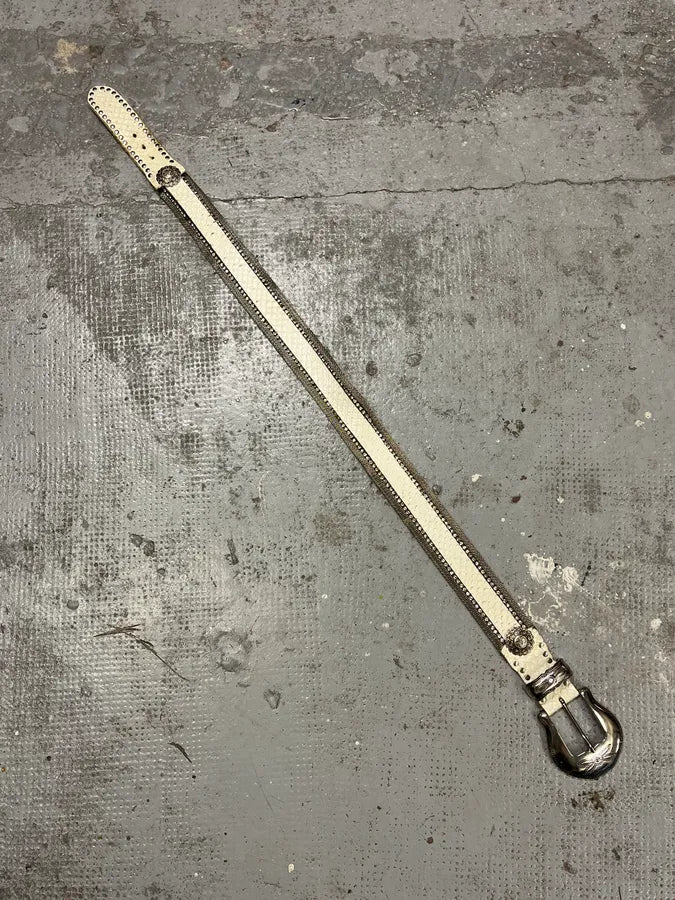 2000s Nanni Metal White Crocodile Effect Leather Belt KjYeNri 6