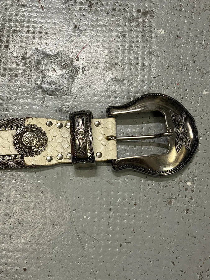 2000s Nanni Metal White Crocodile Effect Leather Belt KjYeNri 4