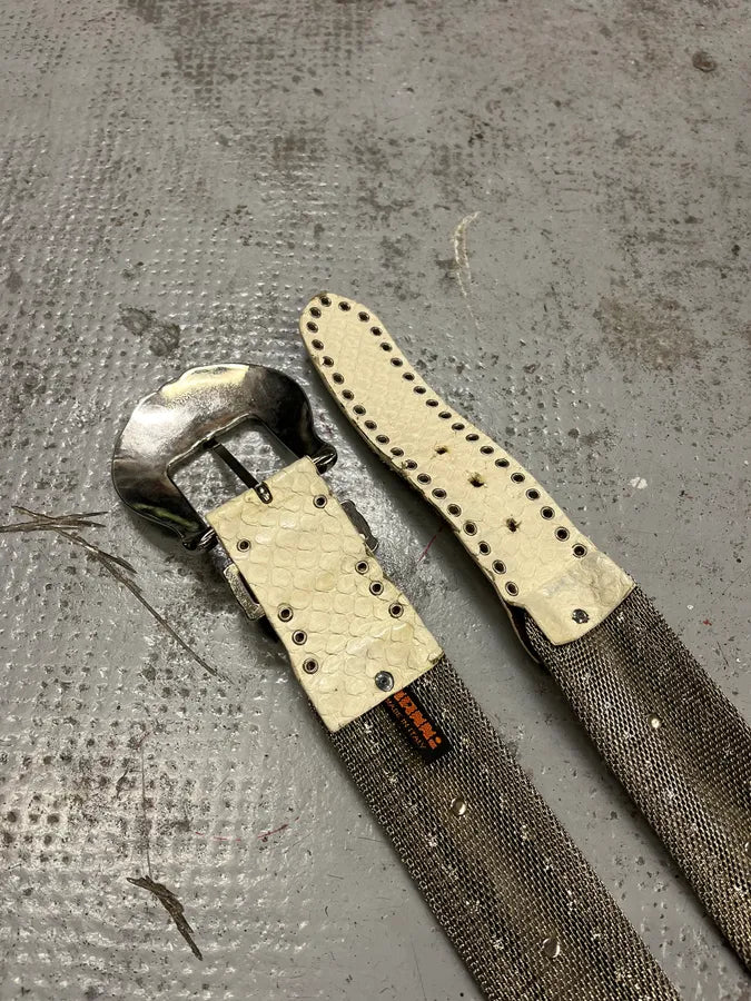 2000s Nanni Metal White Crocodile Effect Leather Belt KjYeNri 5