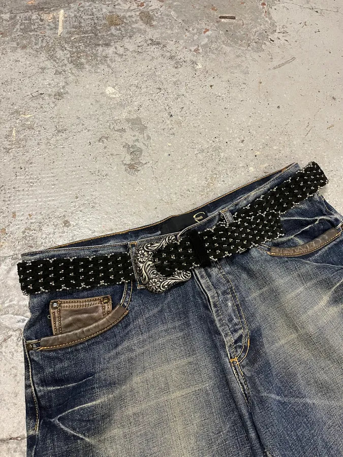 2000s Nanni Studded Black Suede Leather Belt lhIJcEq 1