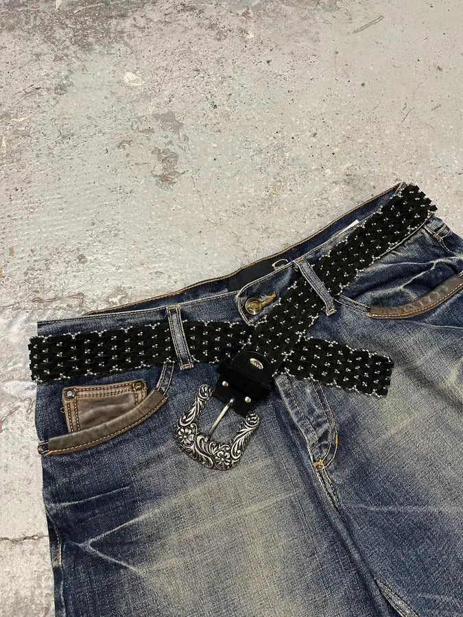 2000s Nanni Studded Black Suede Leather Belt lhIJcEq 2