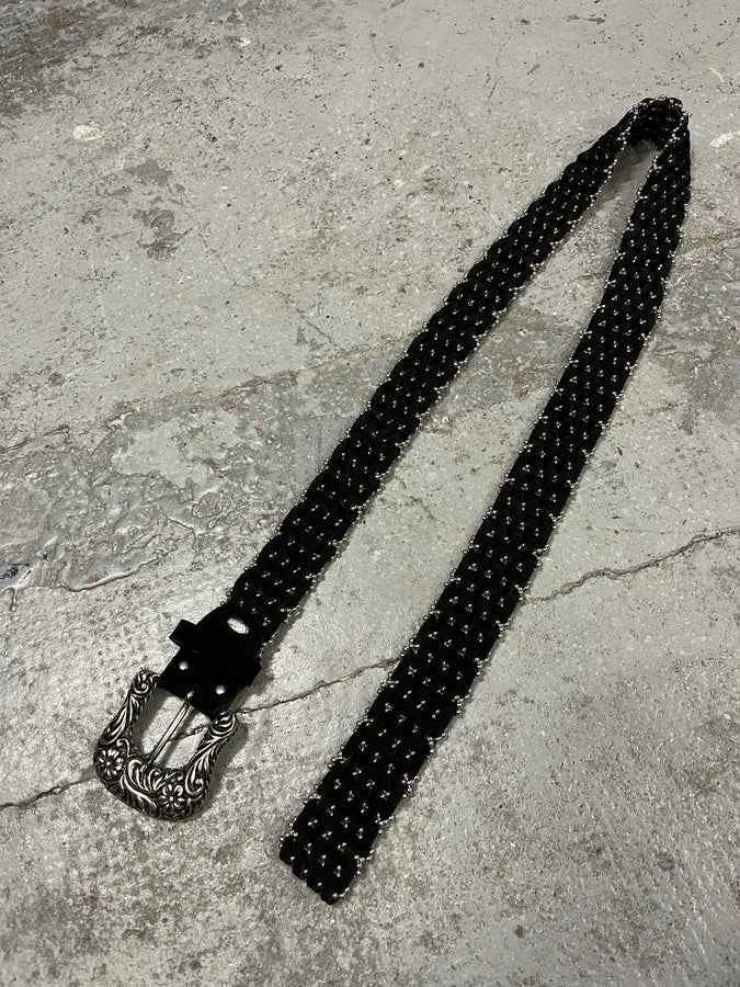 2000s Nanni Studded Black Suede Leather Belt lhIJcEq 3