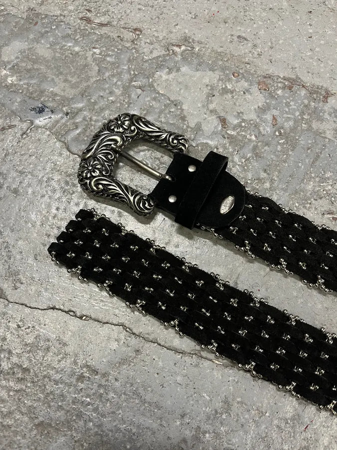 2000s Nanni Studded Black Suede Leather Belt lhIJcEq 4