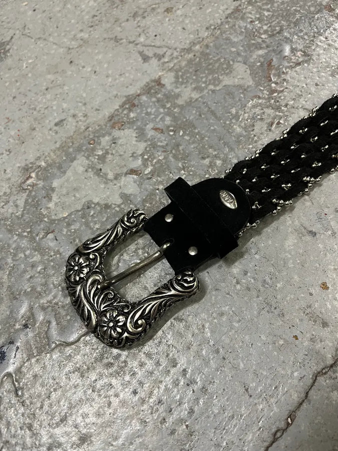 2000s Nanni Studded Black Suede Leather Belt lhIJcEq 5