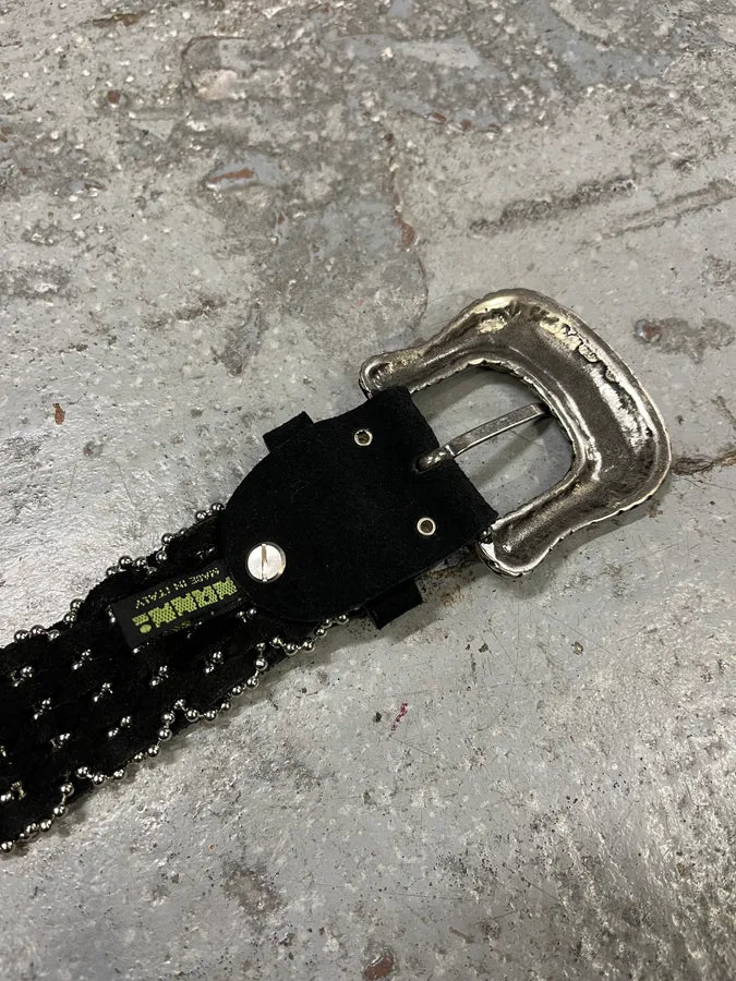 2000s Nanni Studded Black Suede Leather Belt lhIJcEq 7