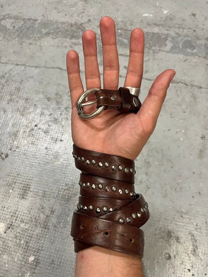 2000s Nanni Studded Brown Leather Belt GNNIjSX 0