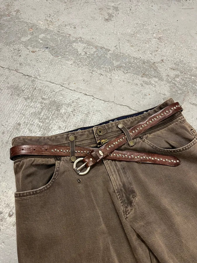 2000s Nanni Studded Brown Leather Belt GNNIjSX 1