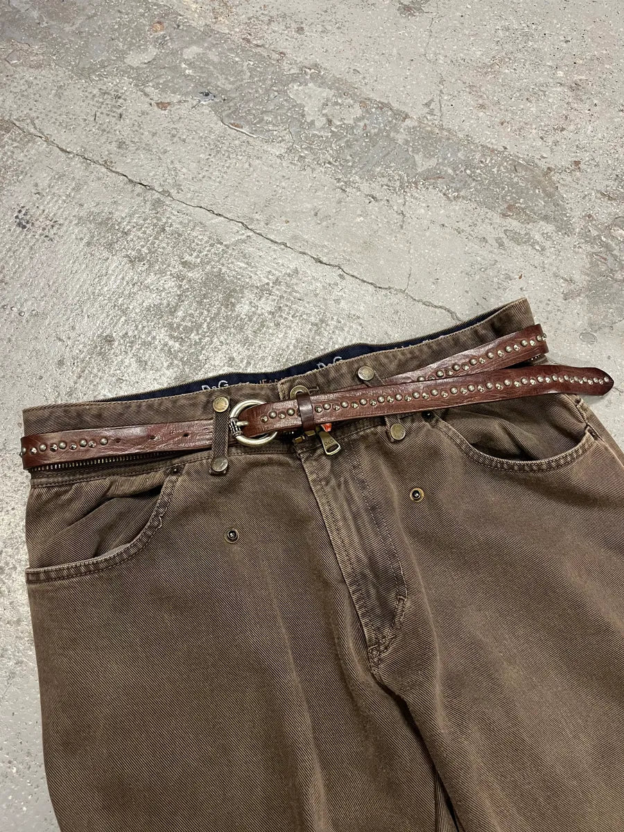 2000s Nanni Studded Brown Leather Belt GNNIjSX 2
