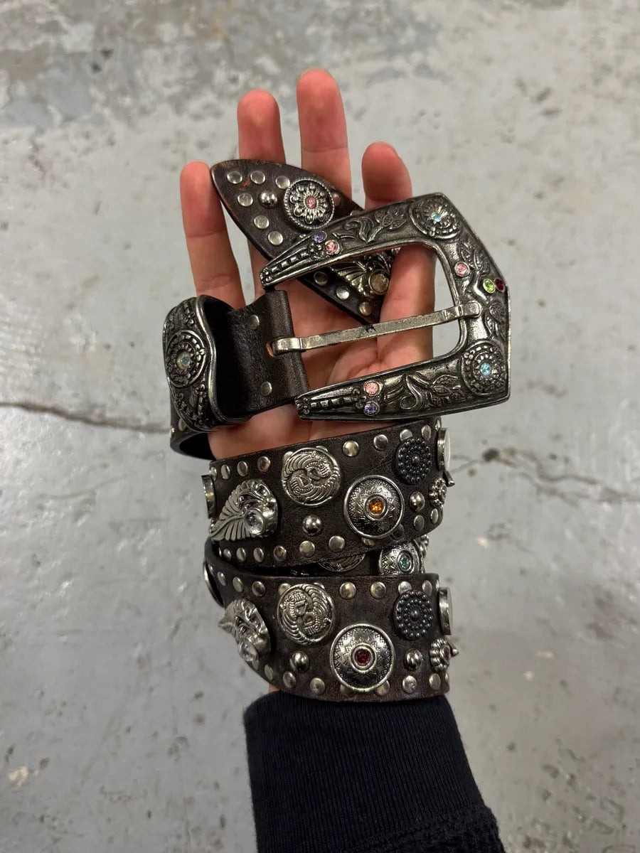 2000s Nanni Studded Fantasy Pin Metal Brown Belt HUUohTi 0