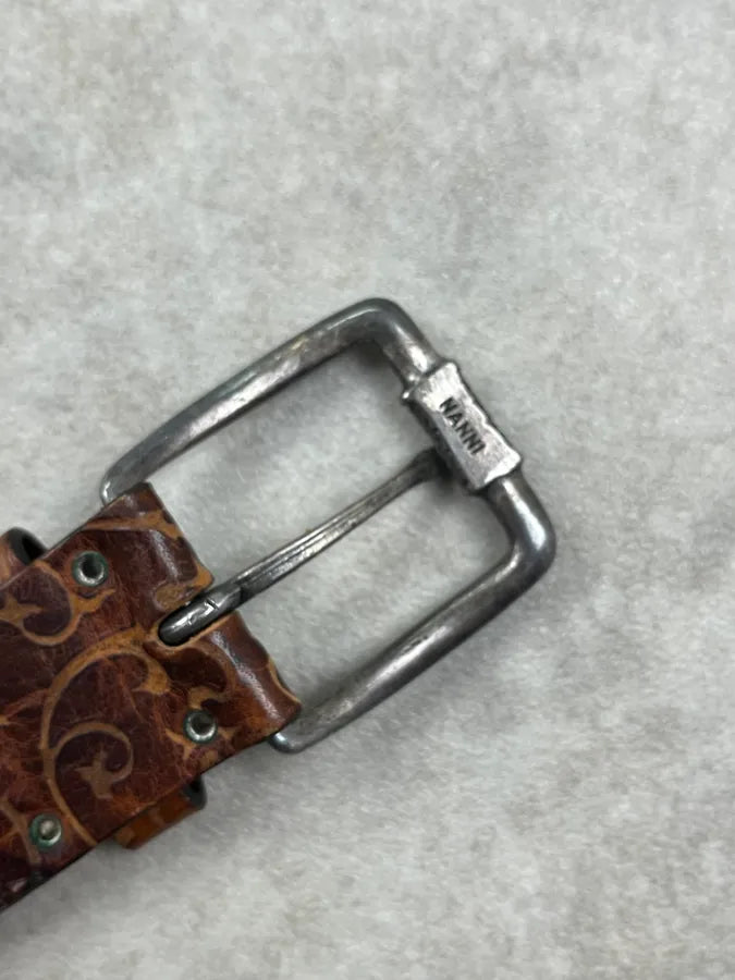 2000s Nanni Studded Metal Shields Brown Leather Belt edtfVOB 7