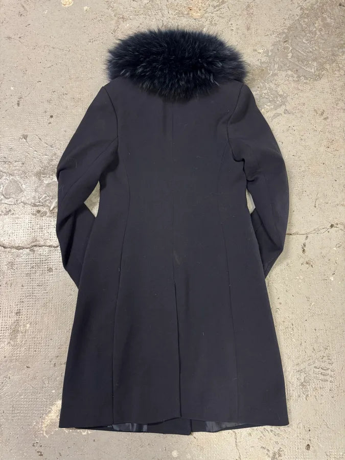2000s Dolce & Gabbana Navy Fur Collar Sleek Long Jacket (M/L) 1