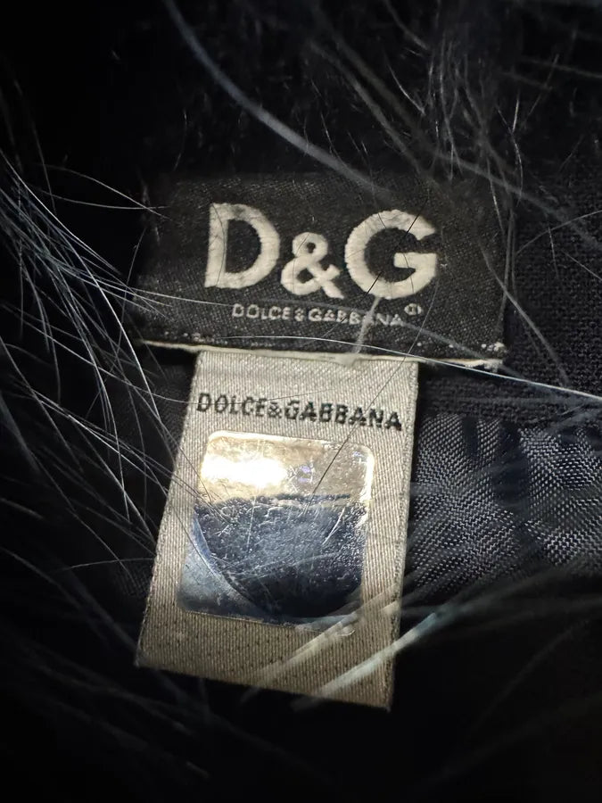 2000s Dolce & Gabbana Navy Fur Collar Sleek Long Jacket (M/L) 7
