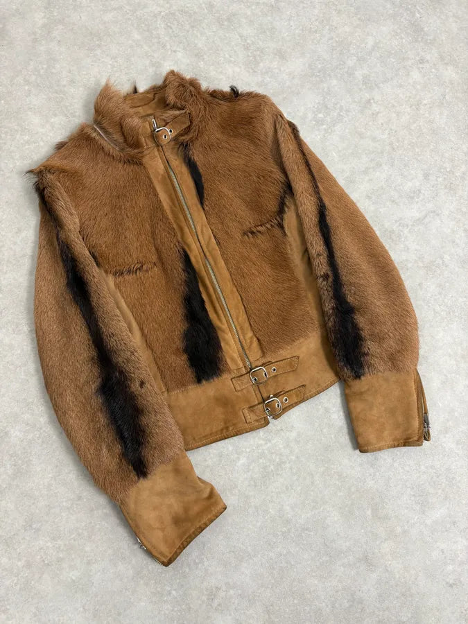2000s Olivieri Beige Leather Faux Fur Jacket YCVfFzl 3