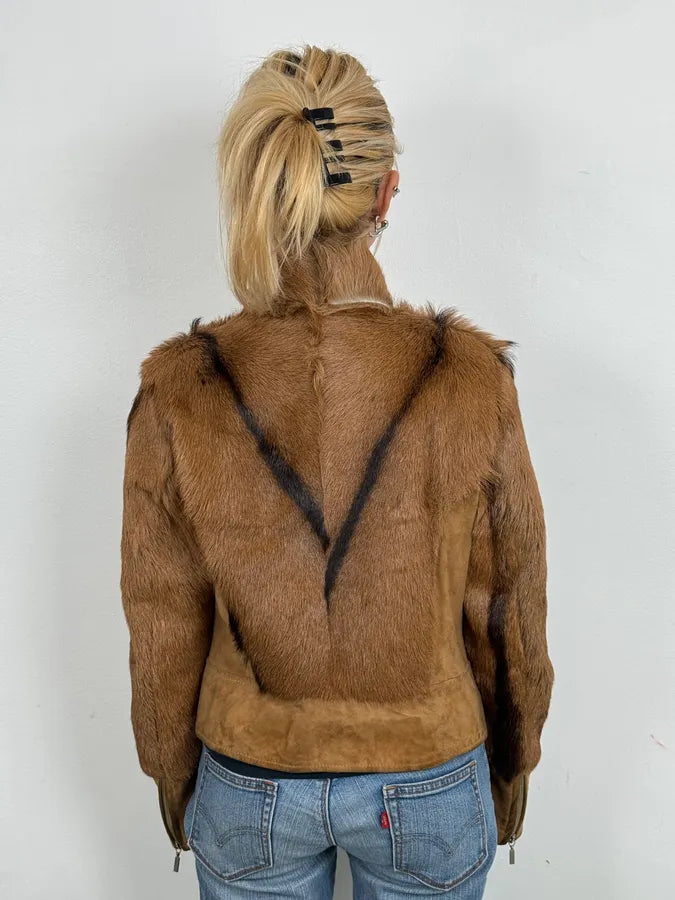2000s Olivieri Beige Leather Faux Fur Jacket YCVfFzl 2