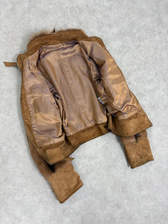 2000s Olivieri Beige Leather Faux Fur Jacket YCVfFzl 6