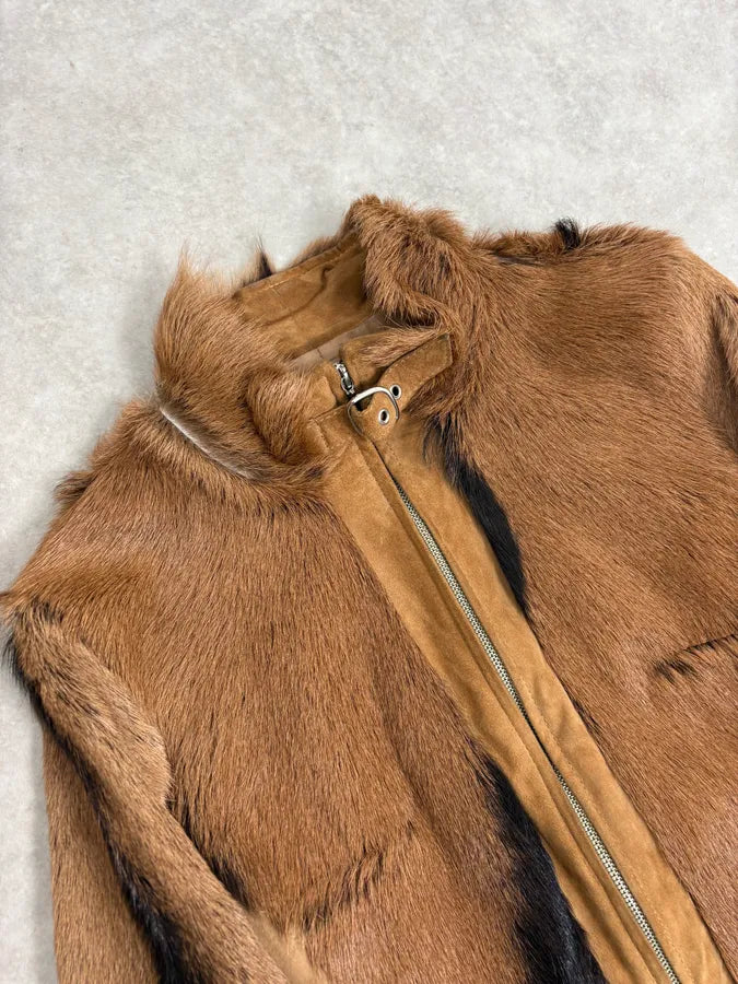 2000s Olivieri Beige Leather Faux Fur Jacket YCVfFzl 4